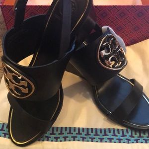 Tory Burch Metal Miller Wedges NWT